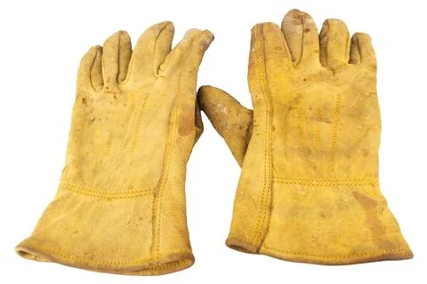 Yellow work gloves Dirty Old isolated on white background Stock Photos