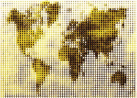 Yellow world map dotted halftone Stock Illustration