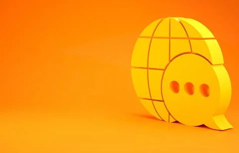 Yellow World map made from speech bubble icon isolated on orange background.  Stock Illustration
