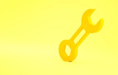 Yellow Wrench spanner icon isolated on yellow background. Minimalism concept. Illustrazione stock