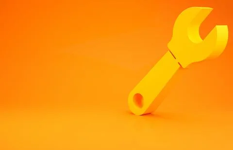 Yellow Wrench spanner icon isolated on orange background. Minimalism concept. 스톡 일러스트
