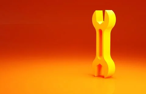 Yellow Wrench spanner icon isolated on orange background. Minimalism concept. 3d 스톡 일러스트