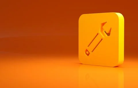 Yellow Wrench spanner icon isolated on orange background. Spanner repair tool イラスト素材