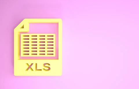 Yellow XLS file document. Download xls button icon isolated on pink backgroun Stock Illustration