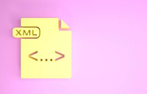 Yellow XML file document. Download xml button icon isolated on pink backgroun Illustrazione stock