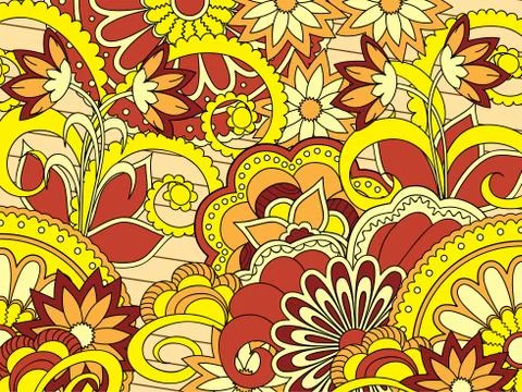 Yellow zen pattern with flowers and mandalas Stock Illustration