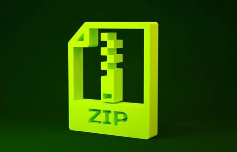 Yellow ZIP file document. Download zip button icon isolated on green backgrou Illustrazione stock