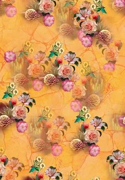 Yellow,Background,Seamless,Raster,Patternwith,Flowers Illustrazione stock