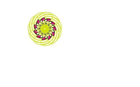Yellow‑green spirograph pattern with magenta petals on white background Stock Illustration