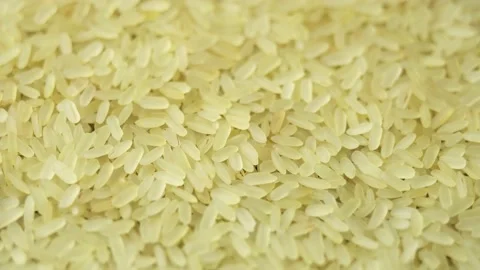 Yellowish steamed rice spins as a backdrop in a Japanese restaurant Stock Footage 164874213