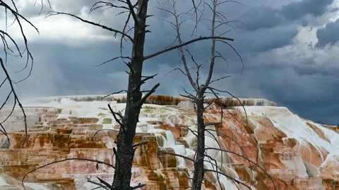 Yellowstone Close Up of Thermal Pool in Summer Steam Coming Out National Stock Footage 154140243