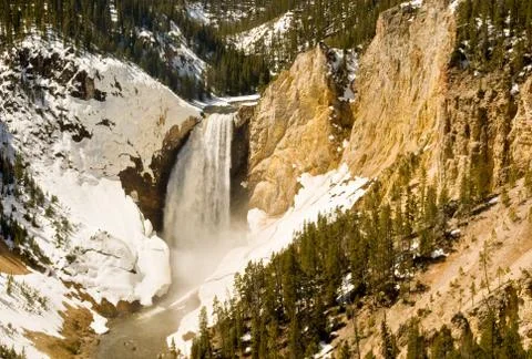 Yellowstone falls in early spring Stock Photos