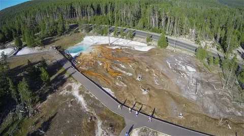 Yellowstone Hot Spring Aerial Stock Footage 44093874