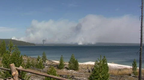 Yellowstone Lake Fire Stock Footage 687674