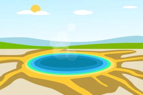 Yellowstone lake landscape in vector design Stock Illustration