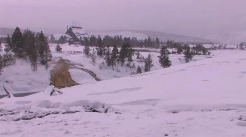 Yellowstone Lodge is in the distance of this dead of winter Stock Footage