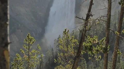 Yellowstone Lower Falls, Pan up Waterfall 2 Stock Footage 22634864