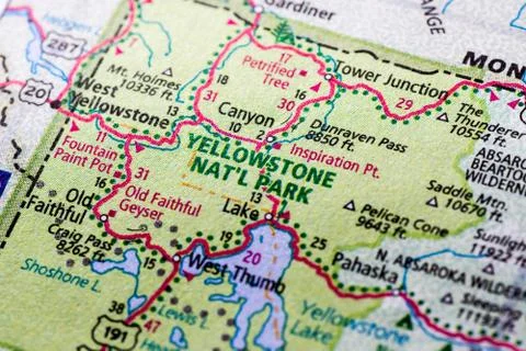 Yellowstone Park on a Map Stock Photos