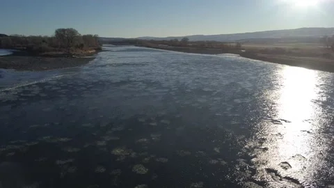 Yellowstone River on a cold day Stock Footage 166537715