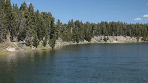 Yellowstone River from Fishing Bridge 2 P HD 2325 Stock Footage