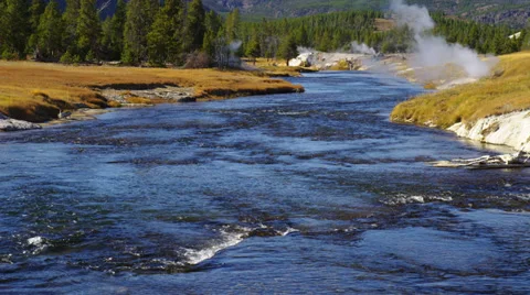 Yellowstone River with Geyser Stock Footage 35311271