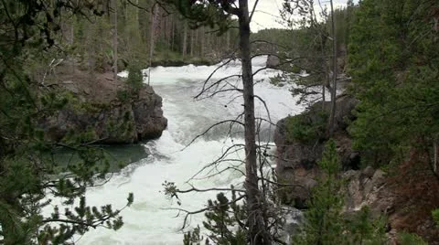 Yellowstone river before upper falls, 2 views Stock Footage 11202642