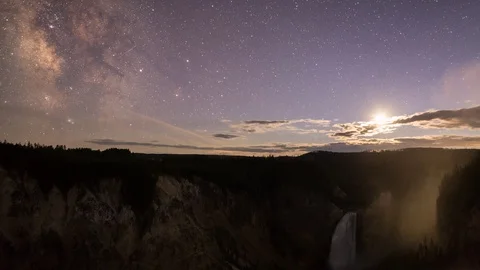 YellowstoneFallsMilkyWay4K Stock Footage