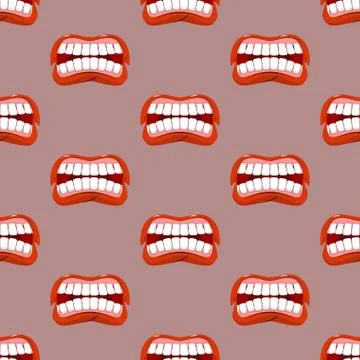 Yells lips seamless pattern. Creek background. aggressive emotion texture. Op Stock Illustration