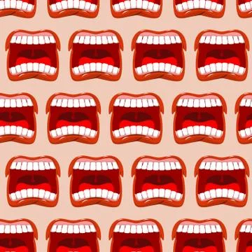 Yells lips seamless pattern. cry background. aggressive emotion texture. Open Stock Illustration