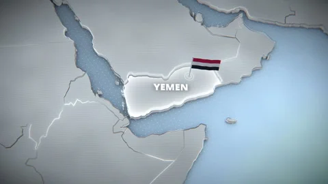 Yemen 3D Map Highlight With Flag And Glowing Border For Widescreen News Stock Footage 336564839