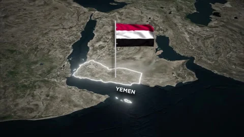 Yemen Border Map Animation with 3D Waving of Yemen National Flag on World Map Stock Footage 329781836