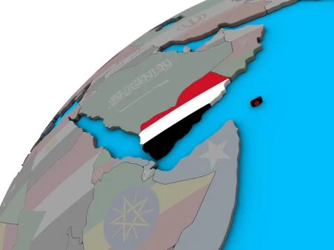 Yemen with flag on 3D globe Stock Illustration