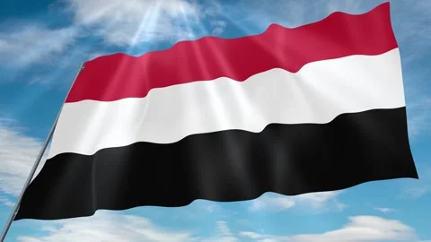 Yemen Flag Seamless Loop 4k 60fps on Sky Background Stock Footage 341753308