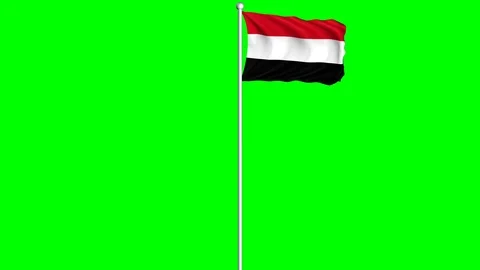 Yemen Flag Waving Fluttering on Wind Loopable Green Blue Screen Matte Stock Footage