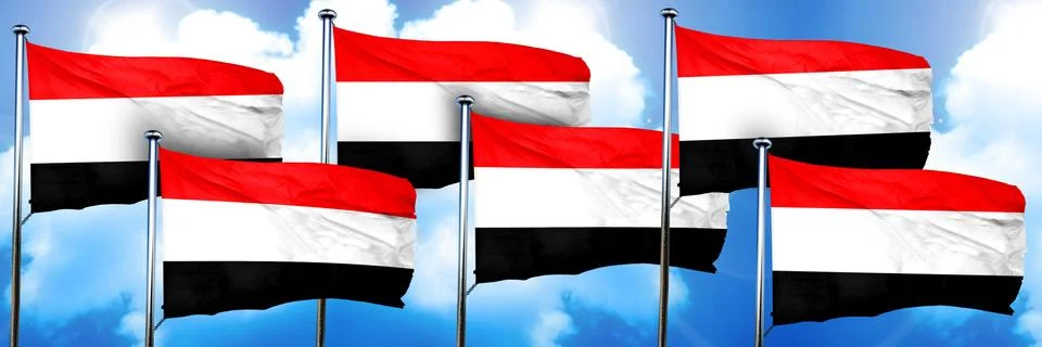 Yemen flags, 3D rendering, on a cloud background Stock Illustration