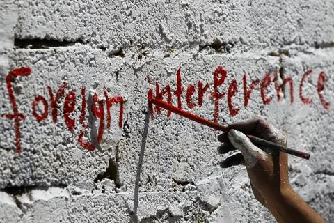 Yemen Foreign Interference Graffiti - Mar 2015 Stock Photos