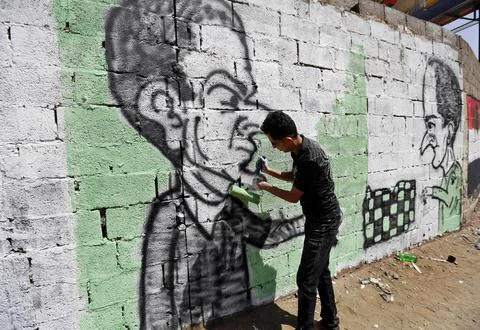 Yemen Foreign Interference Graffiti - Mar 2015 Stock Photos