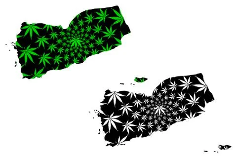 Yemen - map is designed cannabis leaf Stock Illustration