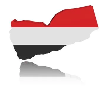 Yemen map flag 3d render with reflection illustration Stock Illustration