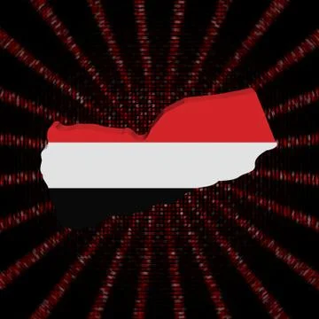 Yemen map flag on red hex code burst illustration Stockillustratie