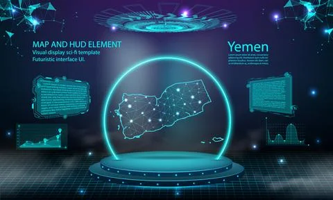Yemen map light connecting effect background. abstract digital technology U.. Stock Illustration