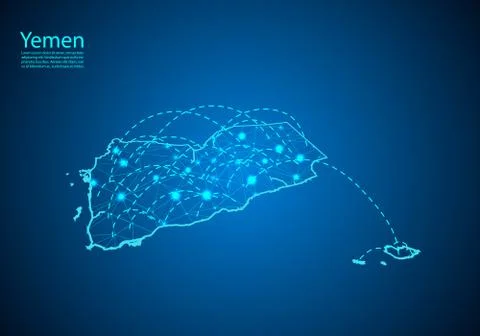 Yemen map with nodes linked by lines. concept of global communication and bus Stock Illustration