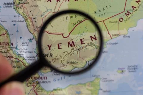 Yemen on the map of the world. Stock Photos