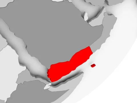 Yemen in red on grey map Stock-Illustration