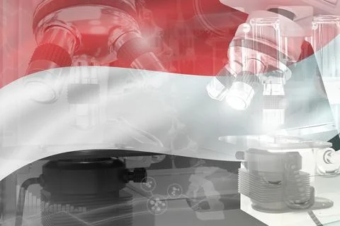 Yemen science background - microscope on flag Stock Illustration