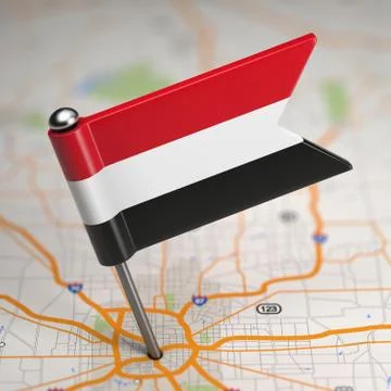 Yemen Small Flag on a Map Background. Stock Illustration