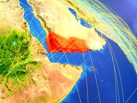 Yemen from space with network Stock Illustration