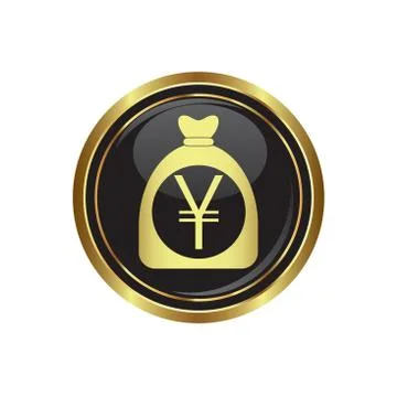 Yen in bag icon button gold Illustrazione stock