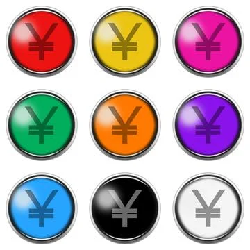 Yen button icon set with clipping path 3d illustration Stock Illustration