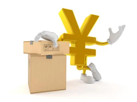 Yen character with stack of boxes 스톡 일러스트